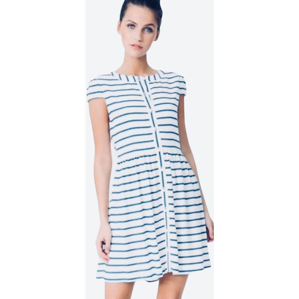 Alice + Olivia Navy and White Striped Midi Dress